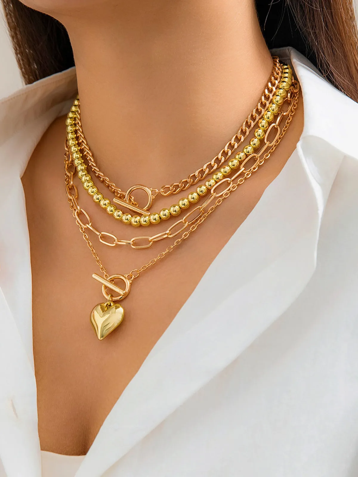 Heart Pendant Multi Chain Necklace sold by COMMENSE product image thumbnail 3