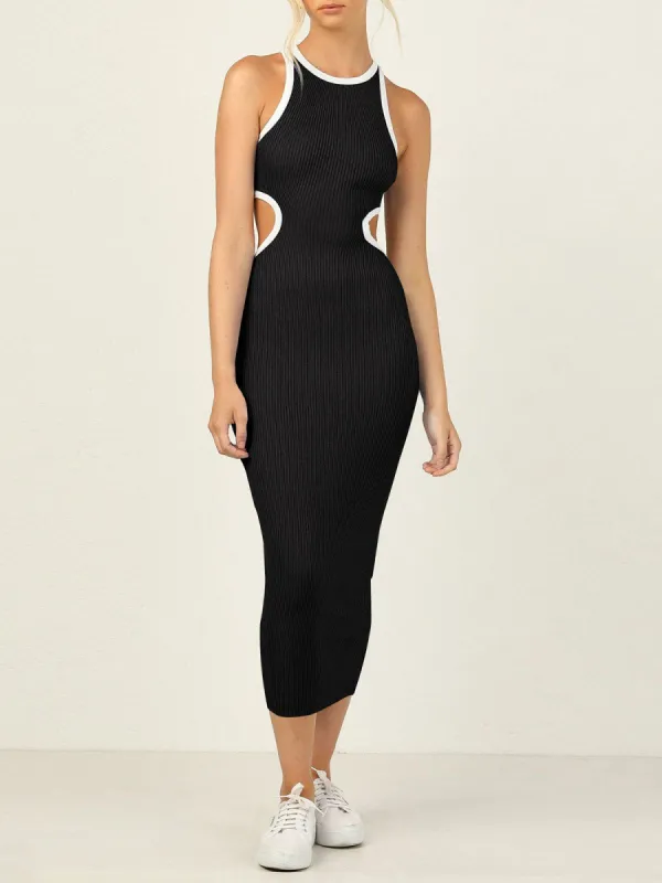 Contrast Trim Waist Cutout Midi Dress sold by COMMENSE