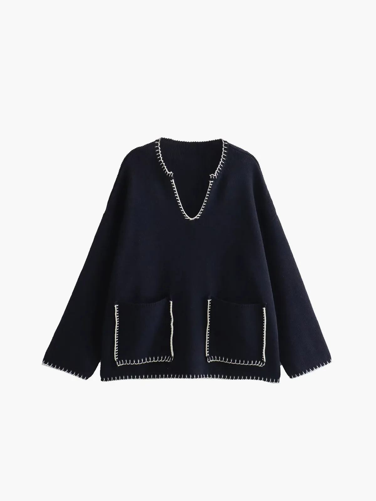 Tranquility Contrast Trim Sweater sold by COMMENSE