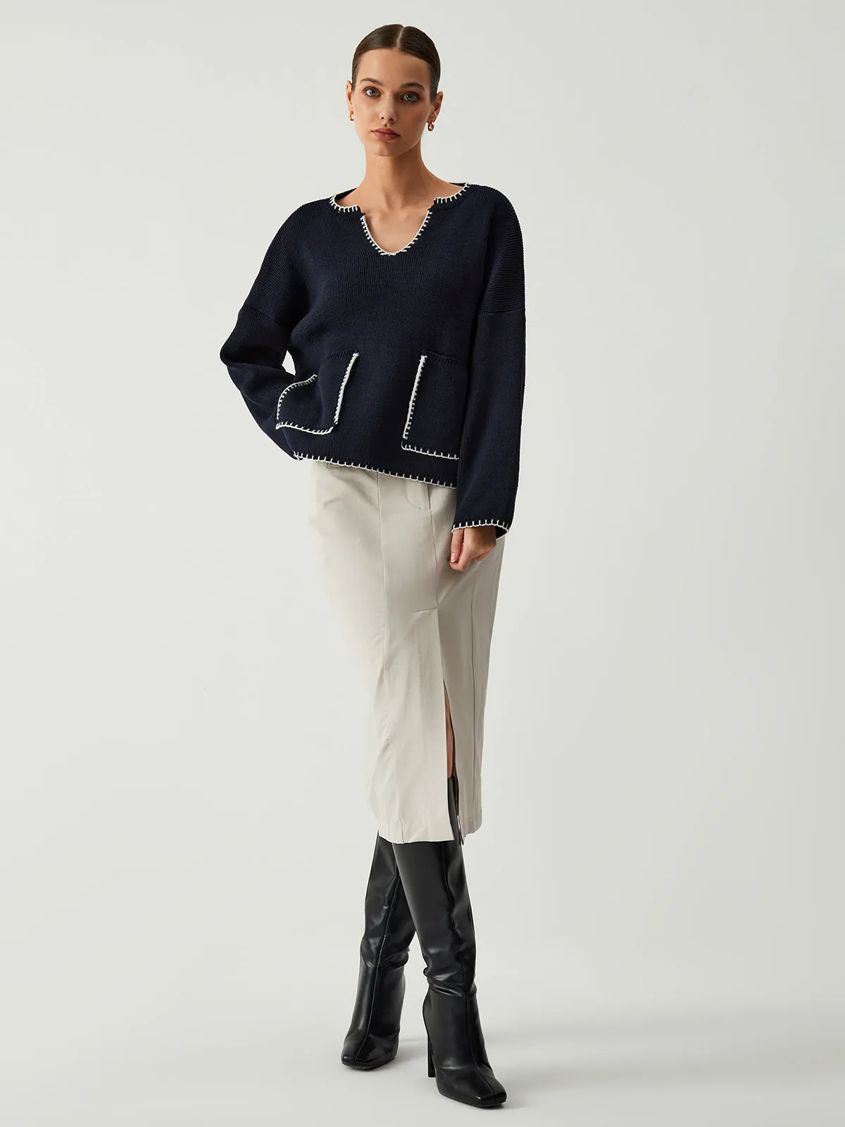 Tranquility Contrast Trim Sweater sold by COMMENSE product image thumbnail 3