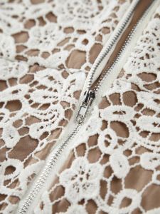 Rhinestone Floral Lace Zippered Midi Dress sold by COMMENSE