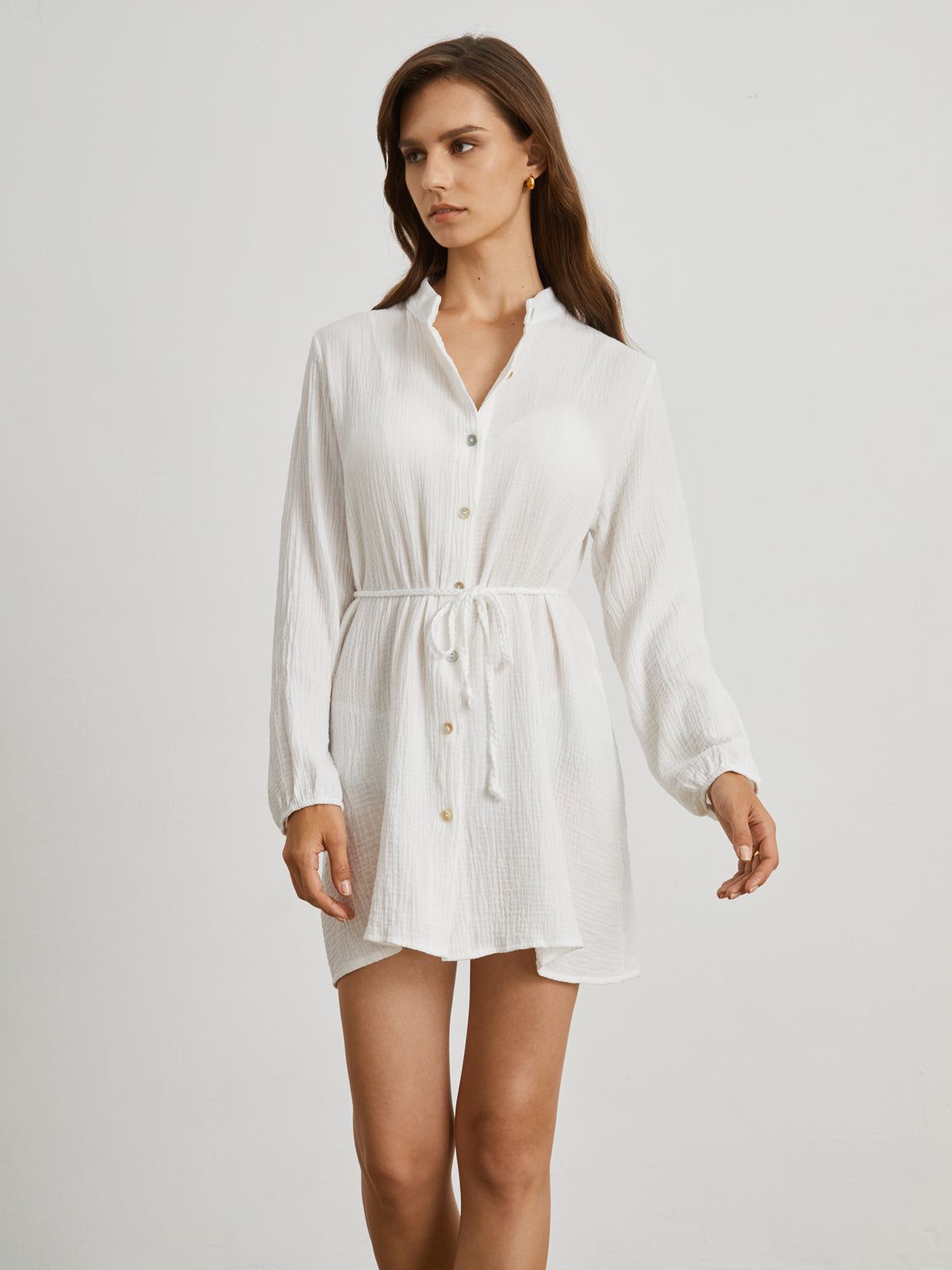 Cotton Tied Short Shirt Dress sold by COMMENSE product image thumbnail 3