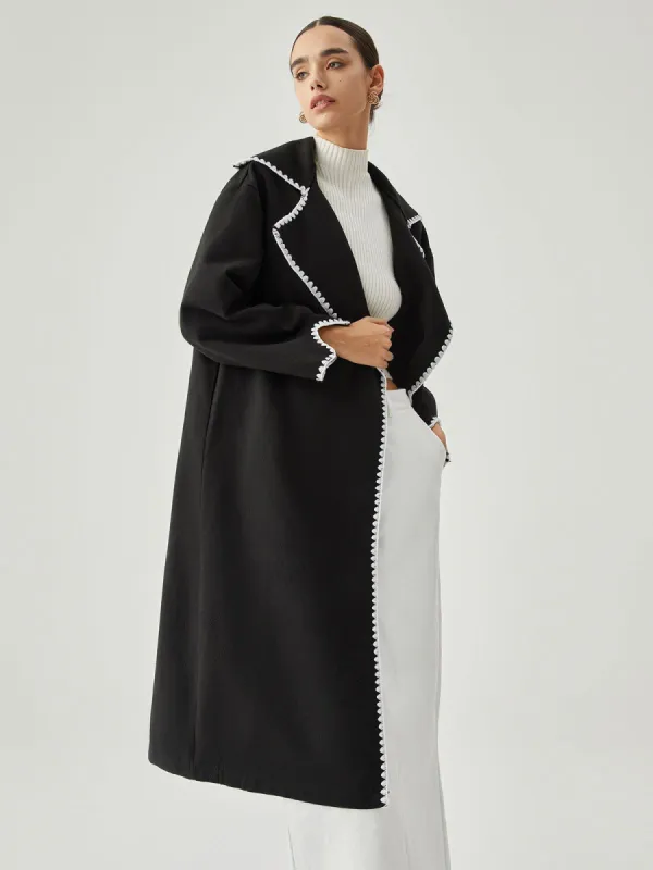 Embroidered Trim Kimono Longline Coat sold by COMMENSE