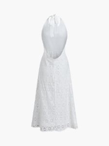 Floral Eyelet Halter Open Back Midi Dress sold by COMMENSE