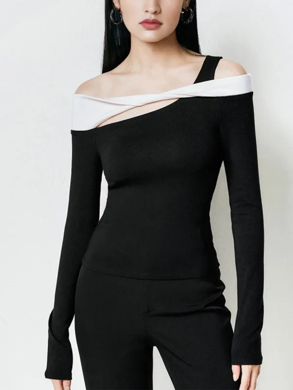 Color Block Twist Long Sleeve Shirt sold by COMMENSE