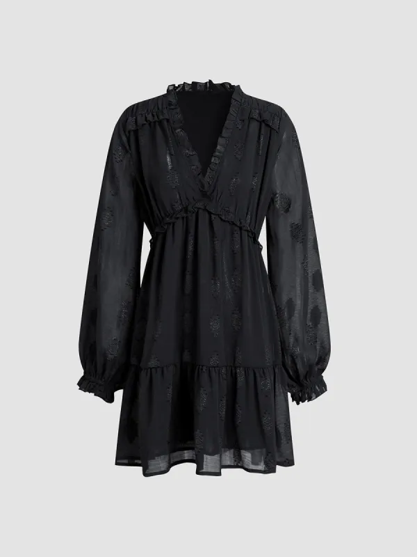 V-Neck Mesh Long Sleeve Midi Dress sold by COMMENSE