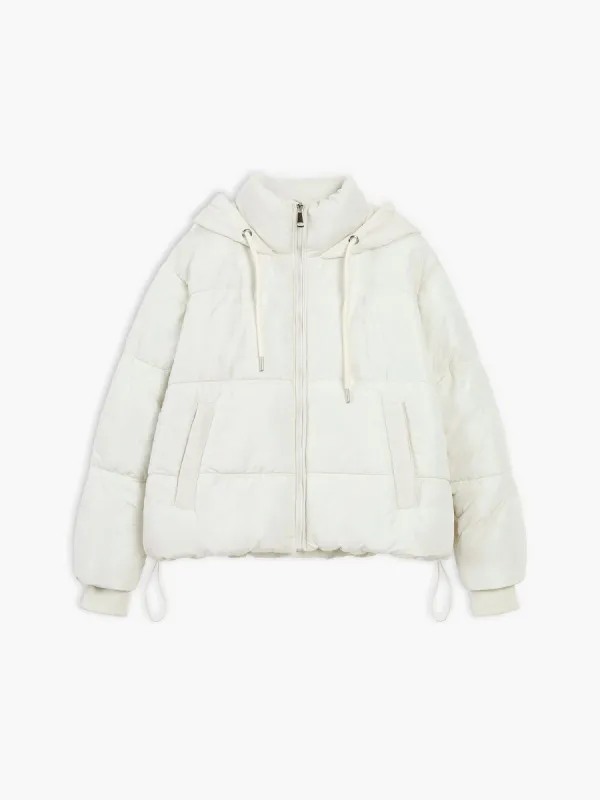Drawstring Hooded Quilted Stand Collar Coat made by COMMENSE