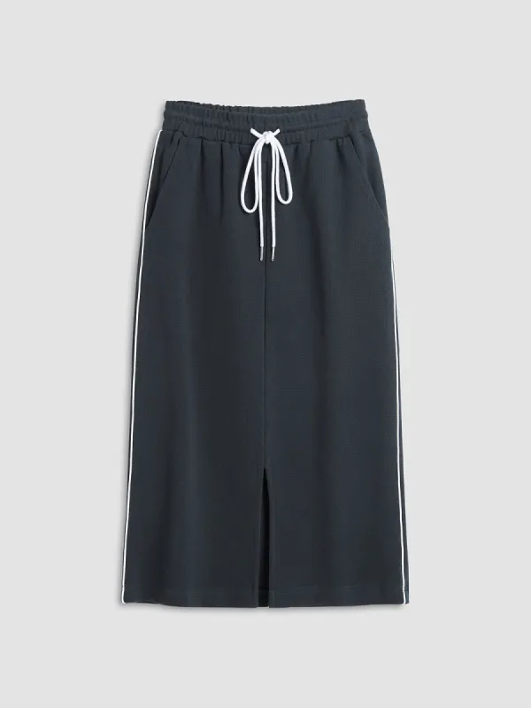 Solid Drawstring Slit Skirt sold by COMMENSE