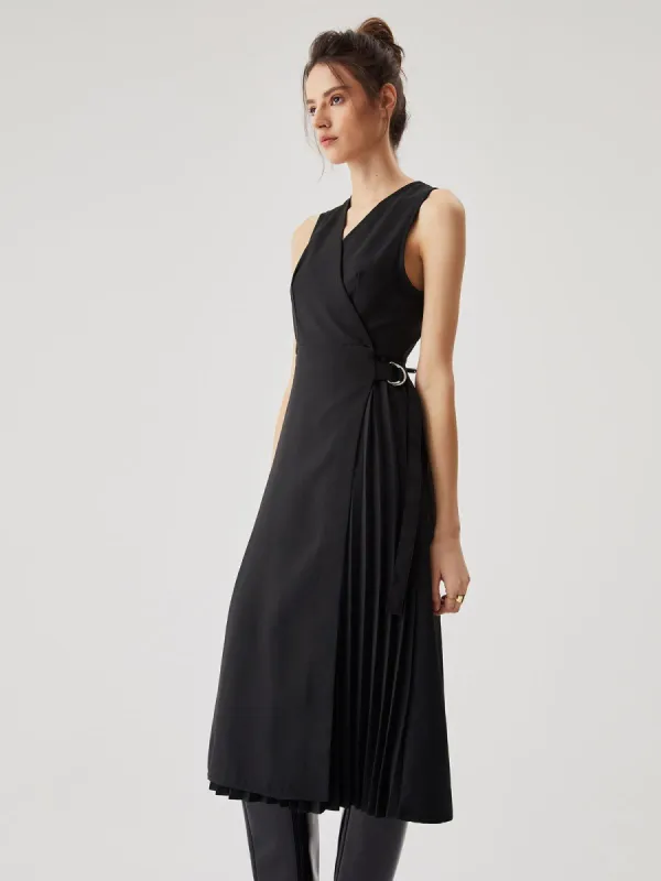Asymmetrical Wrap Pleated V-neck Midi Dress sold by COMMENSE