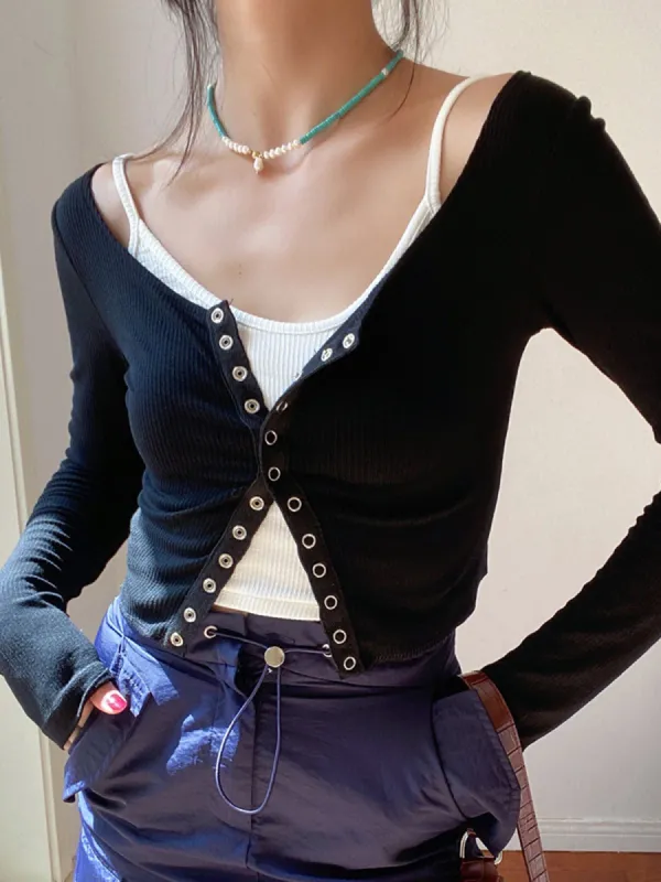 Button Up Two Piece Crop Shirt sold by COMMENSE