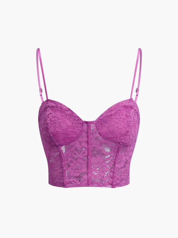 Lace Adjustable Strap Corset Crop Top sold by COMMENSE