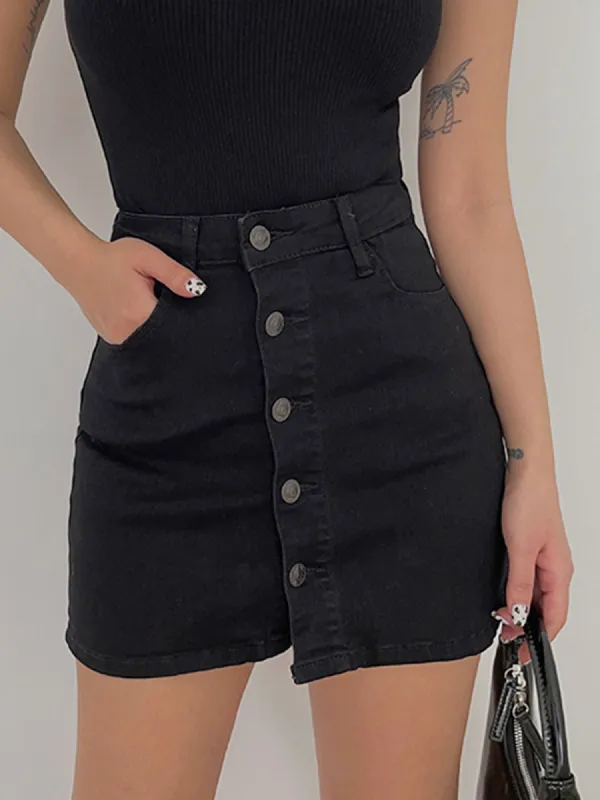 Button Up Black Denim Skort sold by COMMENSE