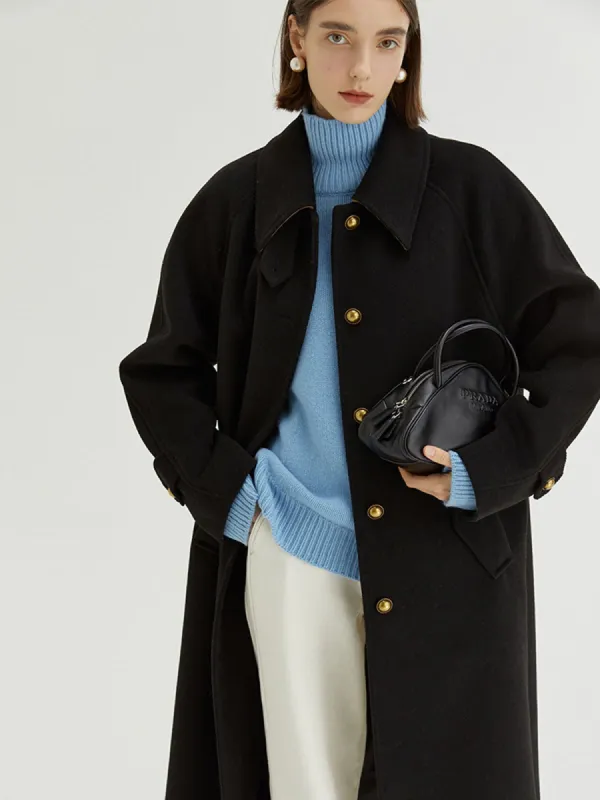 Lapel Collar Long Wool Coat sold by COMMENSE