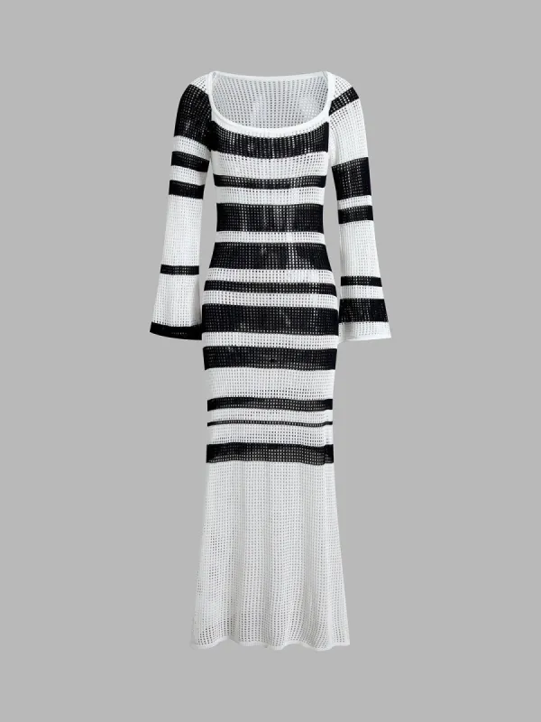 Stripe Crochet Long Sweater Dress sold by COMMENSE
