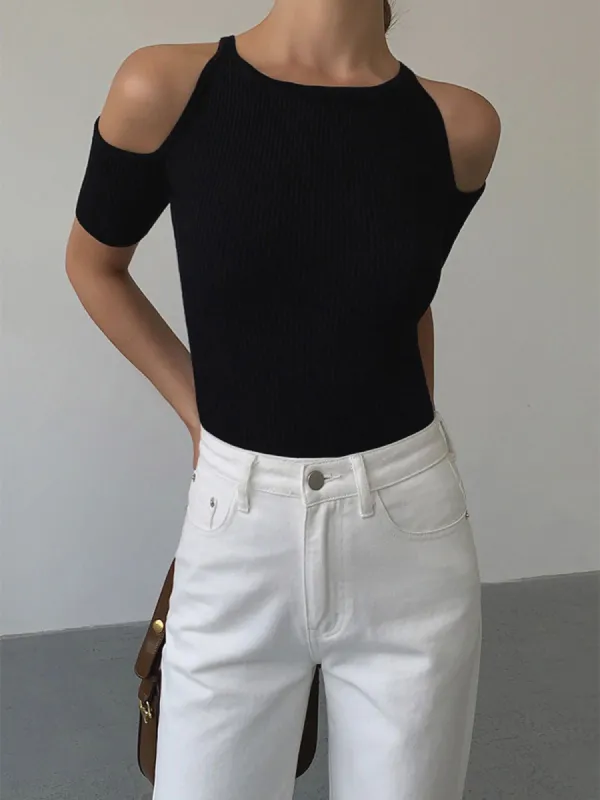 Classic Sleeve Cutout Ribbed Shirt sold by COMMENSE
