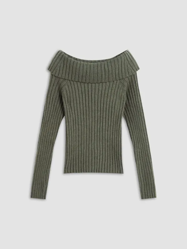 Textured Off Shoulder Sweater sold by COMMENSE