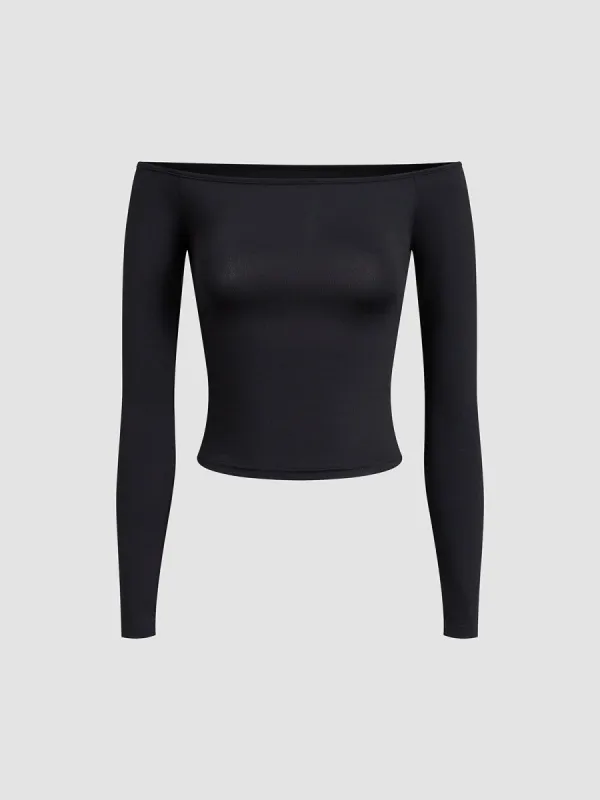 Back Cutout Off-Shoulder Long Sleeve Shirt sold by COMMENSE