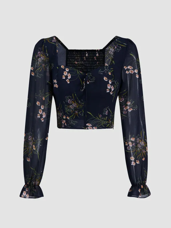 Leisure Floral Zip Up Long Sleeve Top sold by COMMENSE