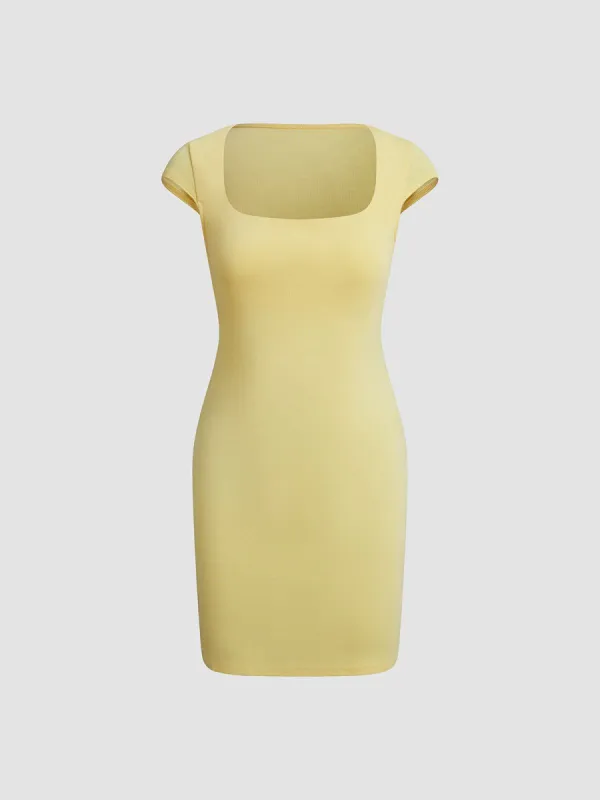 Waist Cutout Square Neck Bodycon Short Dress made by COMMENSE