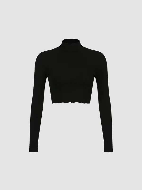Black Mock Neck Crop Shirt sold by COMMENSE