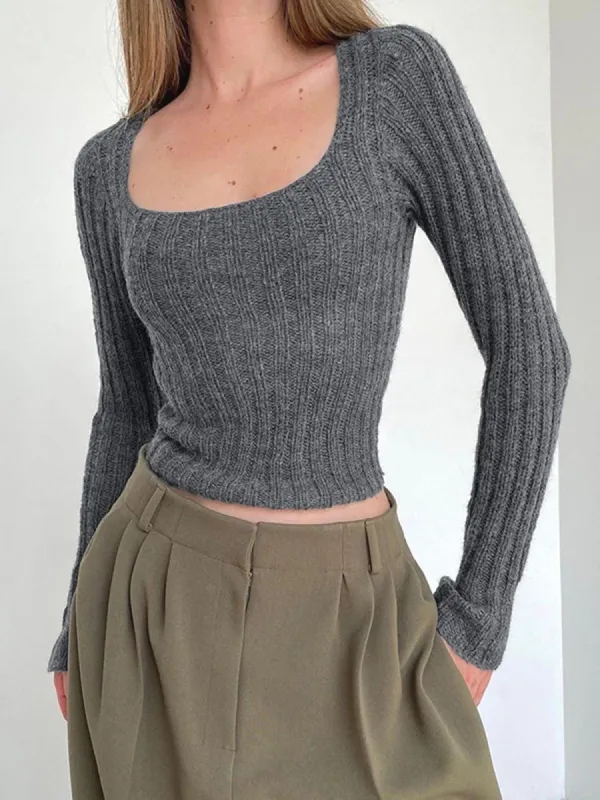 Square Neck Long Sleeve Knit Top sold by COMMENSE