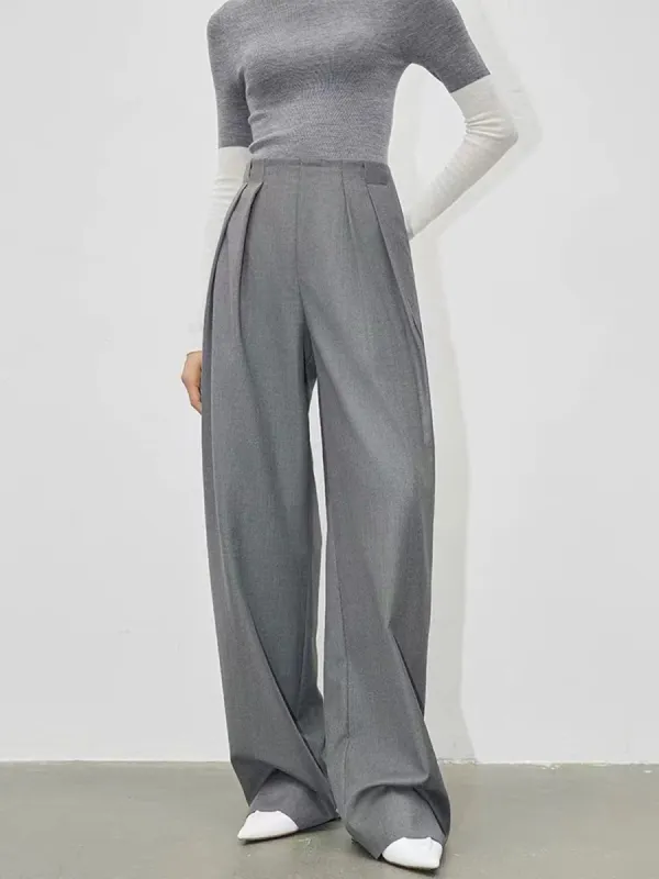 Charcoal Pockets Pleated Wide Leg Dress Pants sold by COMMENSE