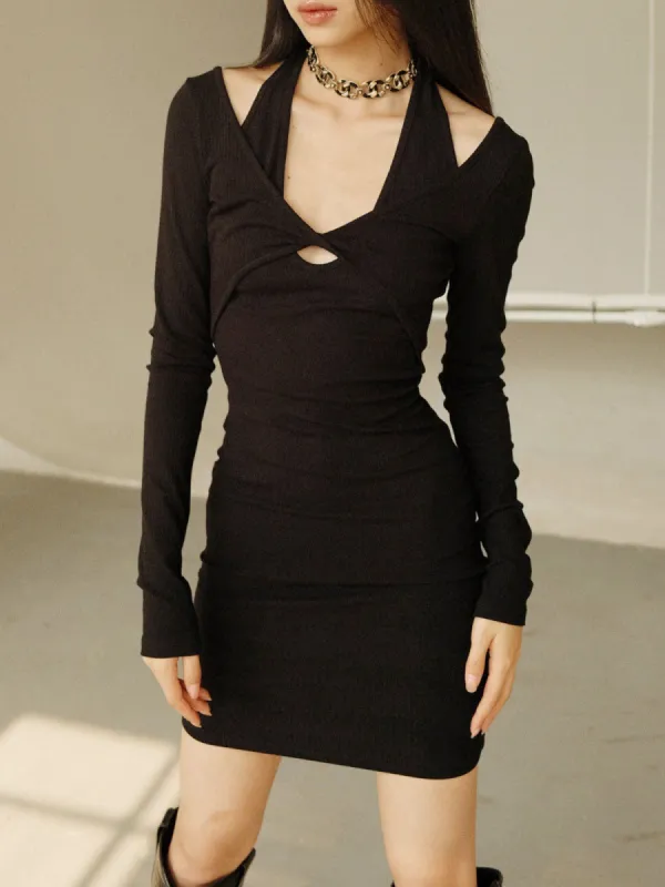 Keyhole Cutout Halter Bodycon Short Dress sold by COMMENSE