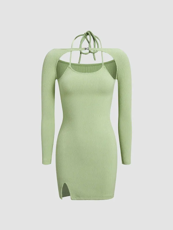 Ribbed Halter Bodycon Short Dress sold by COMMENSE