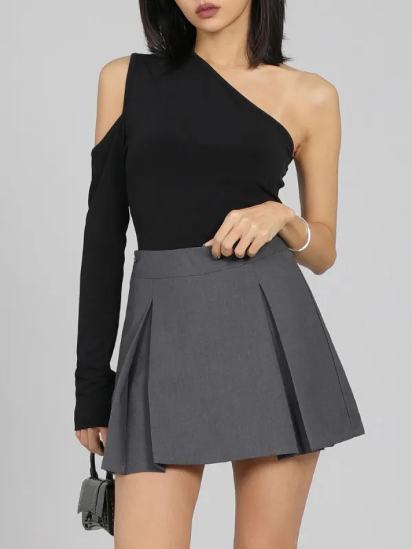 Asymmetric Shoulder Long Sleeve Knit Shirt sold by COMMENSE