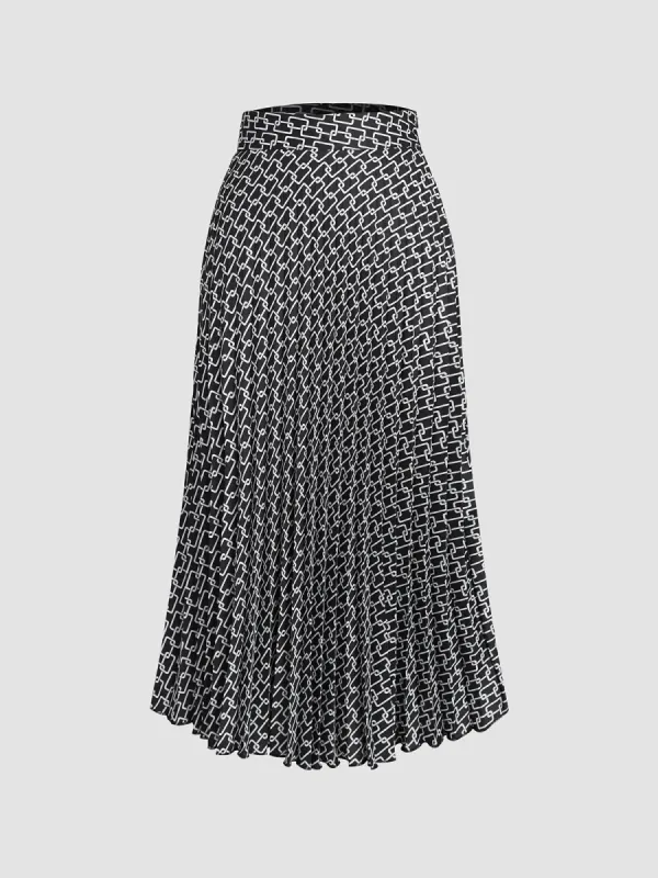 Chain Pattern Pleated Long Skirt sold by COMMENSE