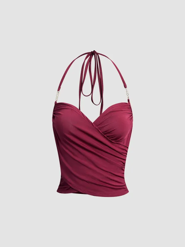 Solid Open Back Halter Top sold by COMMENSE