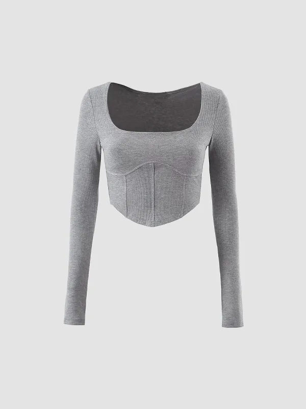 Solid Square Neck Corset Blouse sold by COMMENSE