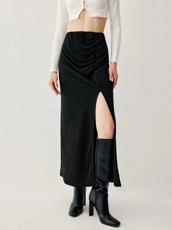 Pleated Slit Long Skirt sold by COMMENSE