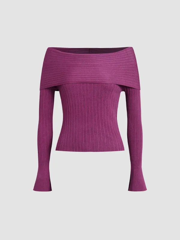 Off Shoulder Ribbed Sweater sold by COMMENSE