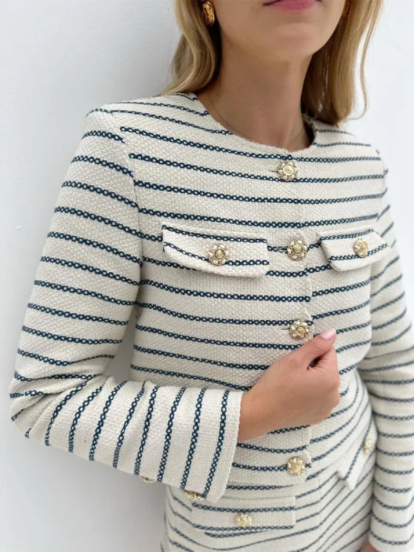 Old Money Stripe Button Jacket sold by COMMENSE