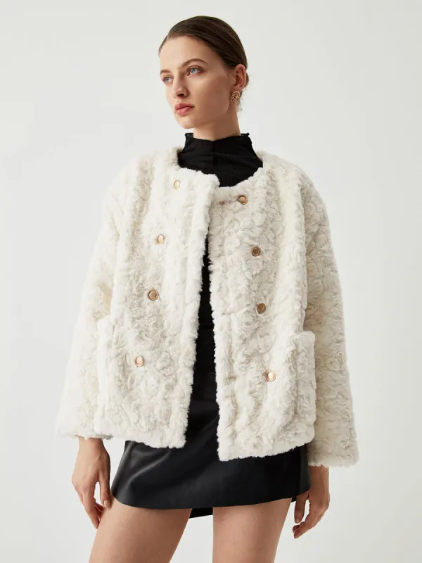 Button Detail Fuzzy Pocket Jacket sold by COMMENSE