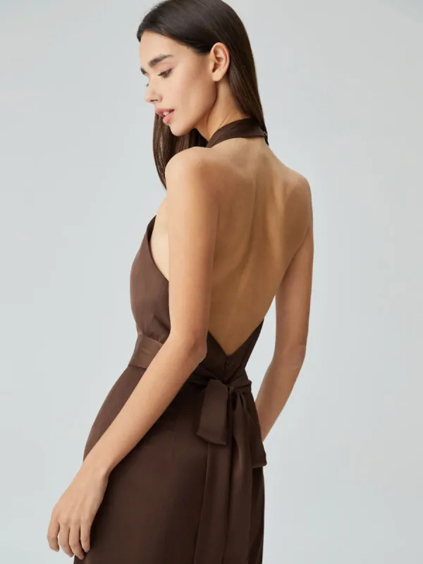 Open-back Tie-back Slit Halter Long Dress sold by COMMENSE