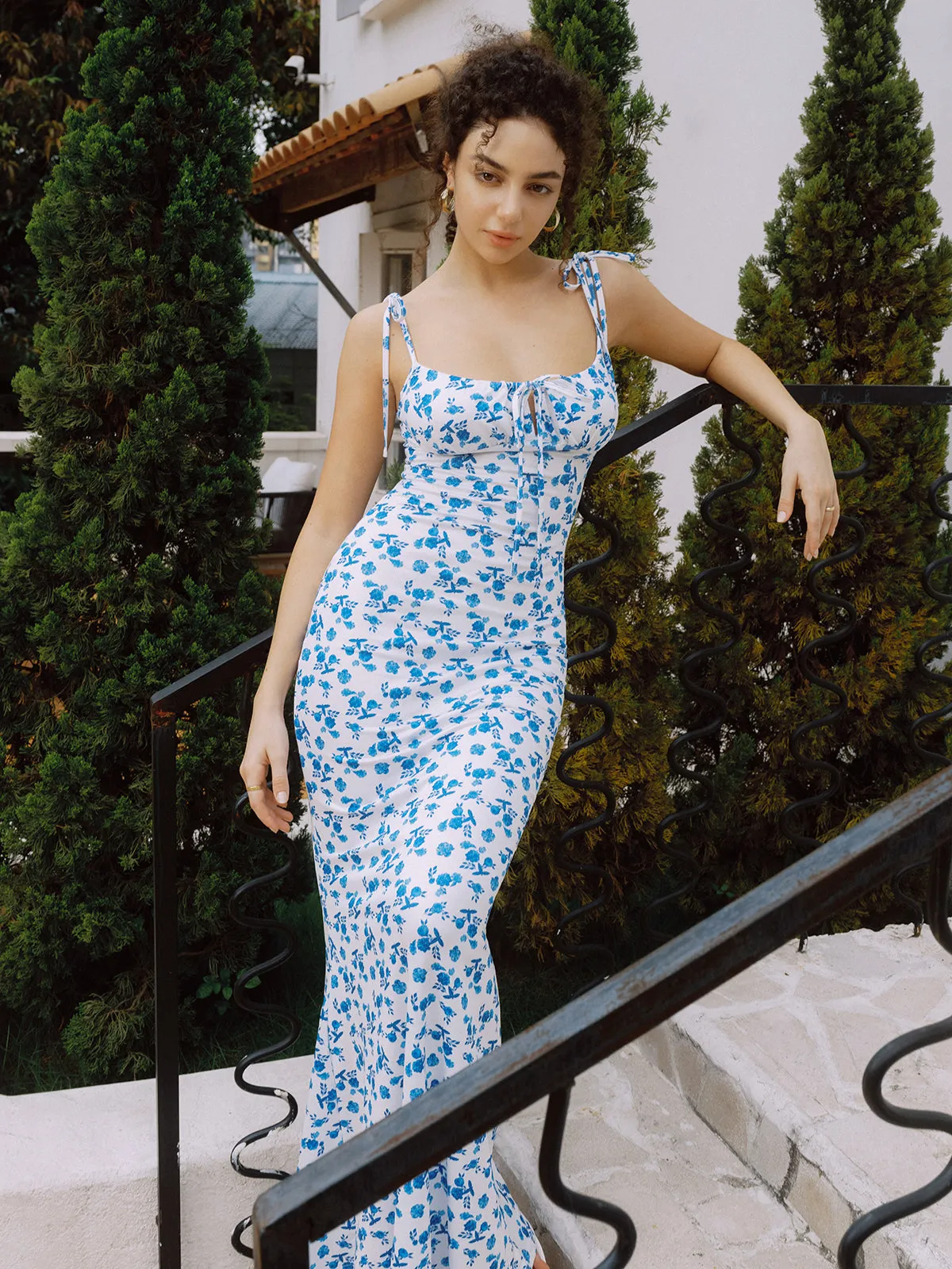 Floral Print Mermaid Hem Cami Long Dress sold by COMMENSE product image thumbnail 4
