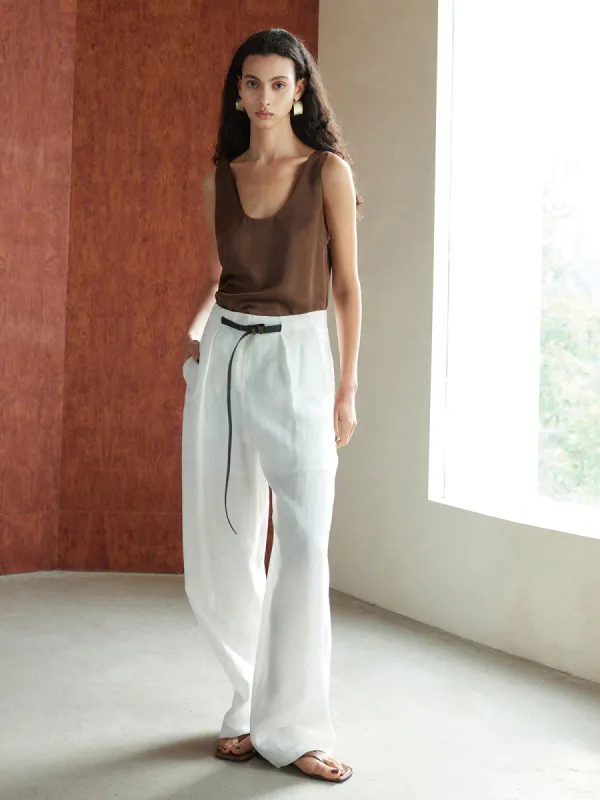 Cotton & Linen Belted Long Pants sold by COMMENSE
