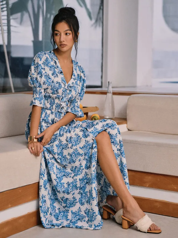 Floral Print Split Long Dress sold by COMMENSE