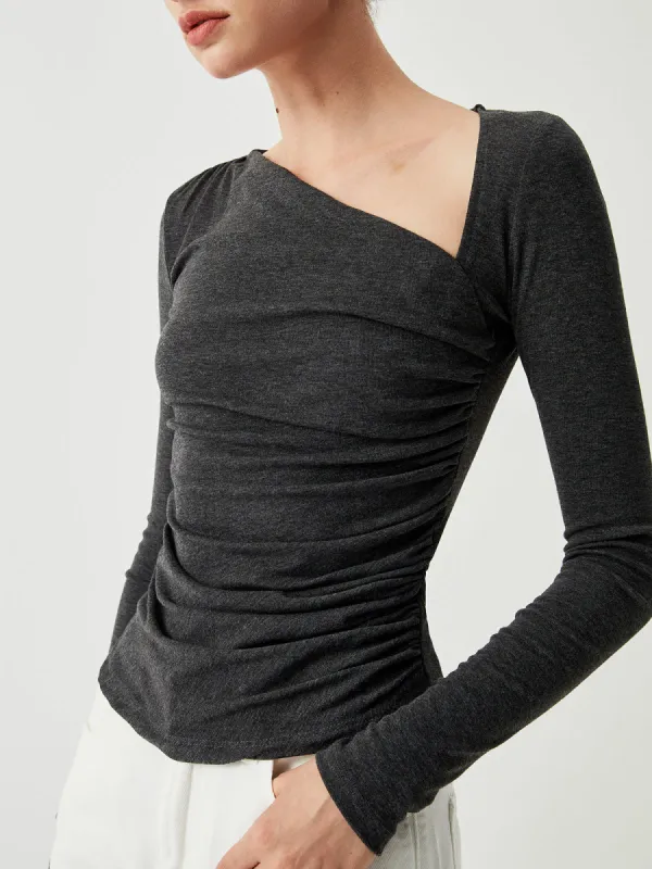 Slinky Asymmetric Long Sleeve Shirt sold by COMMENSE