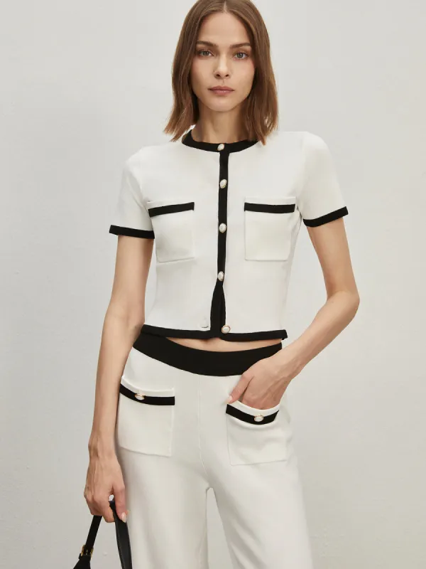 Contrast Trim Pockets Cardigan sold by COMMENSE