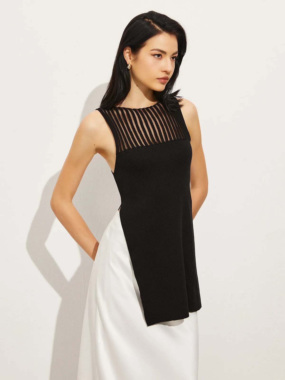 Split Sheer Mesh Sweater Vest sold by COMMENSE product image thumbnail 4