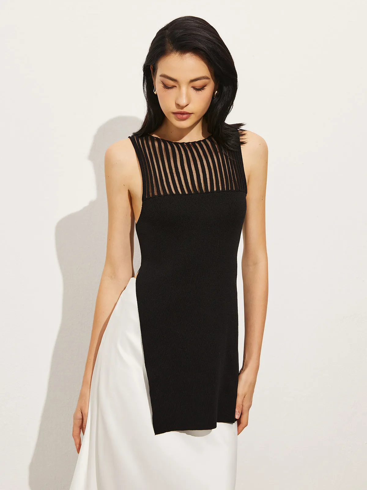 Split Sheer Mesh Sweater Vest sold by COMMENSE product image thumbnail 5