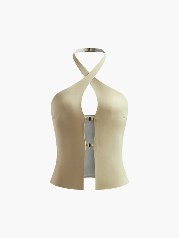 Halter Backless Button Tank Top sold by COMMENSE