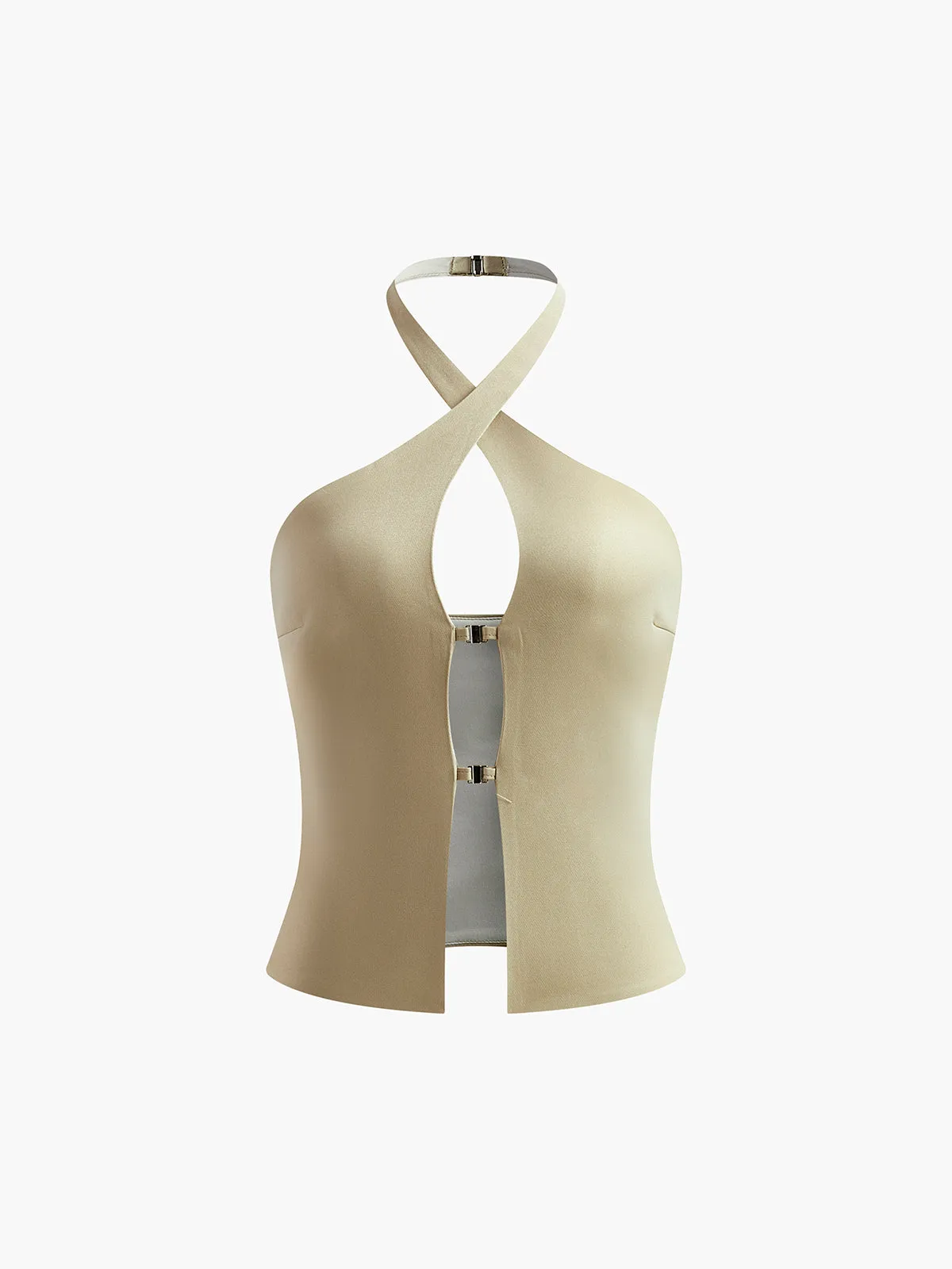Halter Backless Button Tank Top sold by COMMENSE