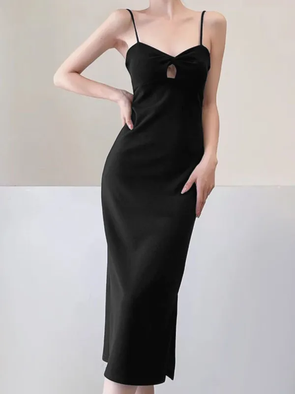 Keyhole Front Twist Slit Midi Dress sold by COMMENSE