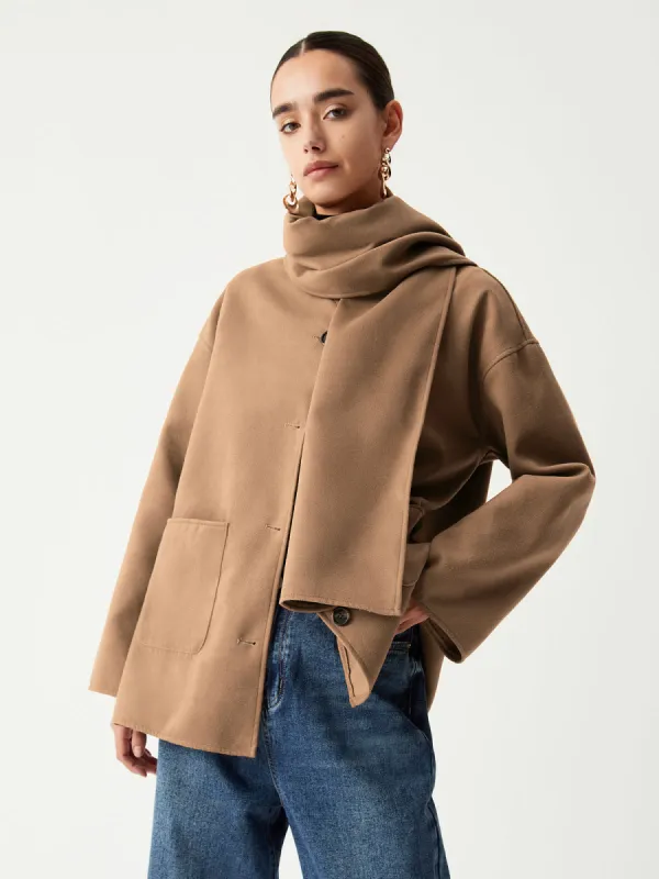 Double Pockets Cotton Blend Jacket With Matching Scarf sold by COMMENSE