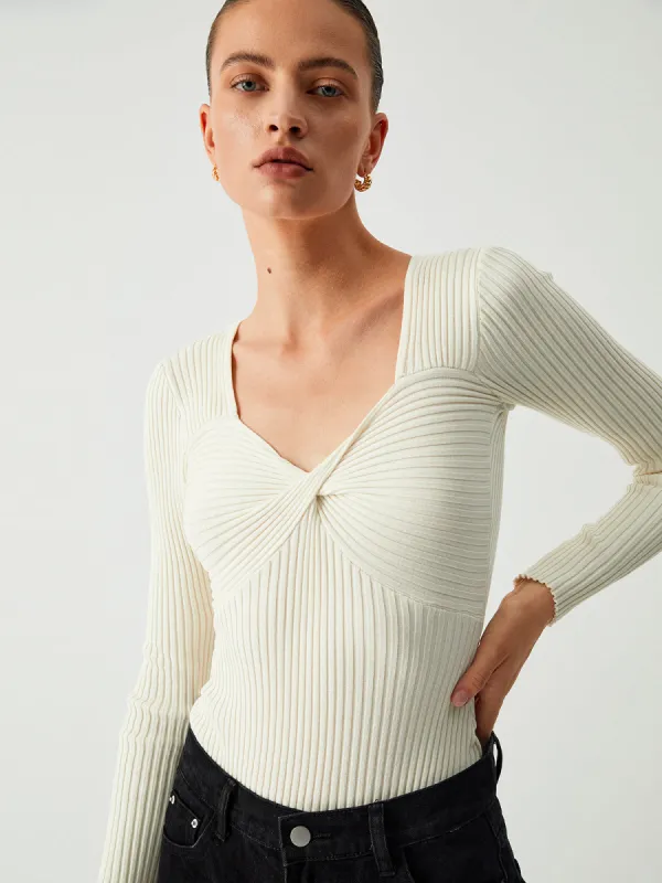 Twist Front Long Sleeve Knit Bodysuit sold by COMMENSE