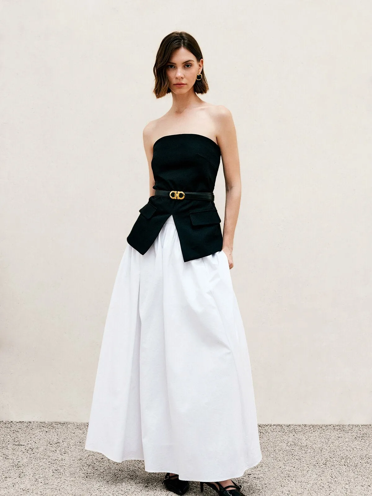 Pleated Plain Maxi Skirt sold by COMMENSE